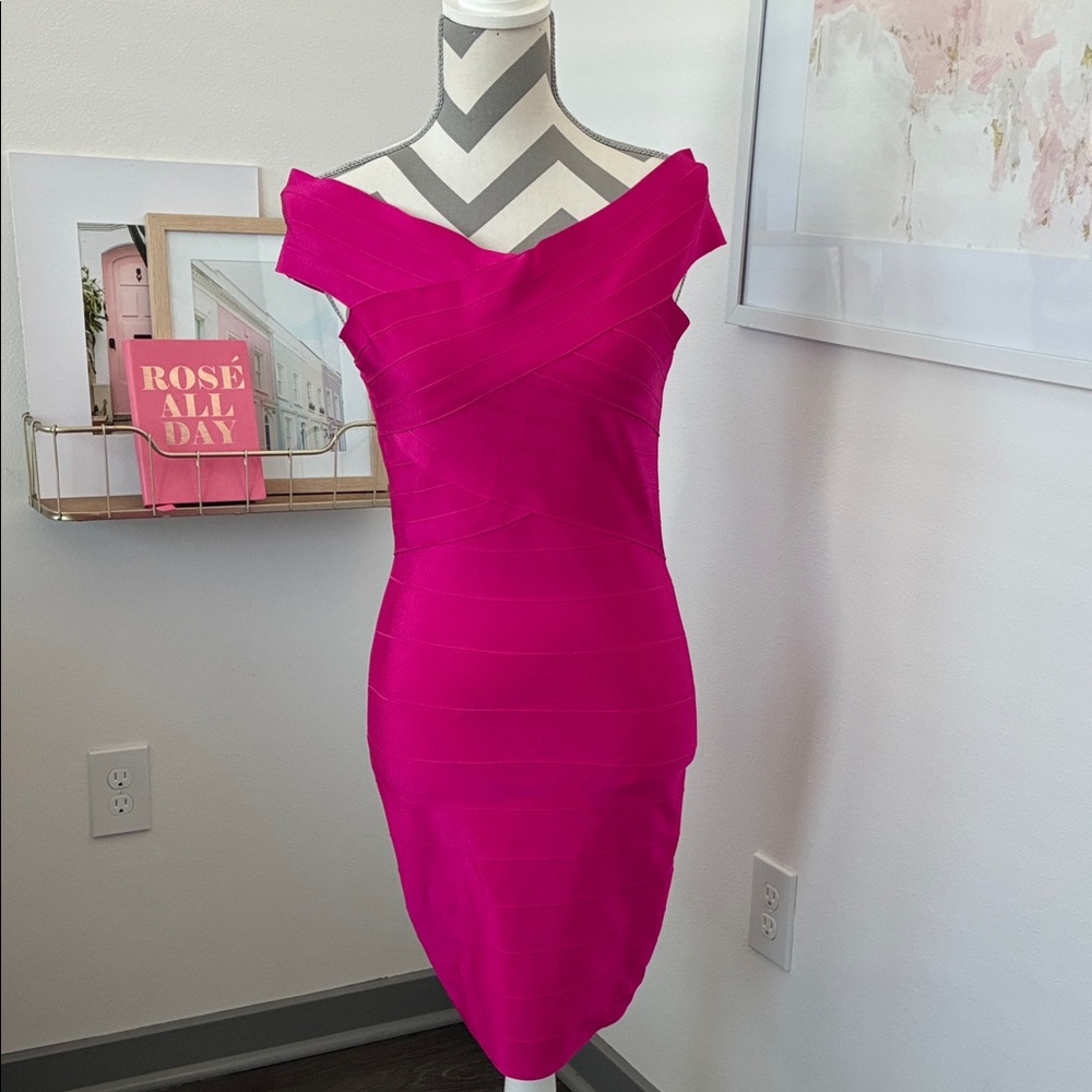 WOW Couture Fuchsia Off-Shoulder Mini Dress